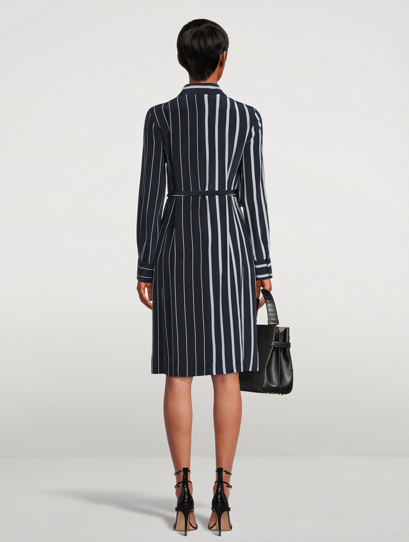 Silk Crêpe Side-Tie Shirt Dress In Stripe Print