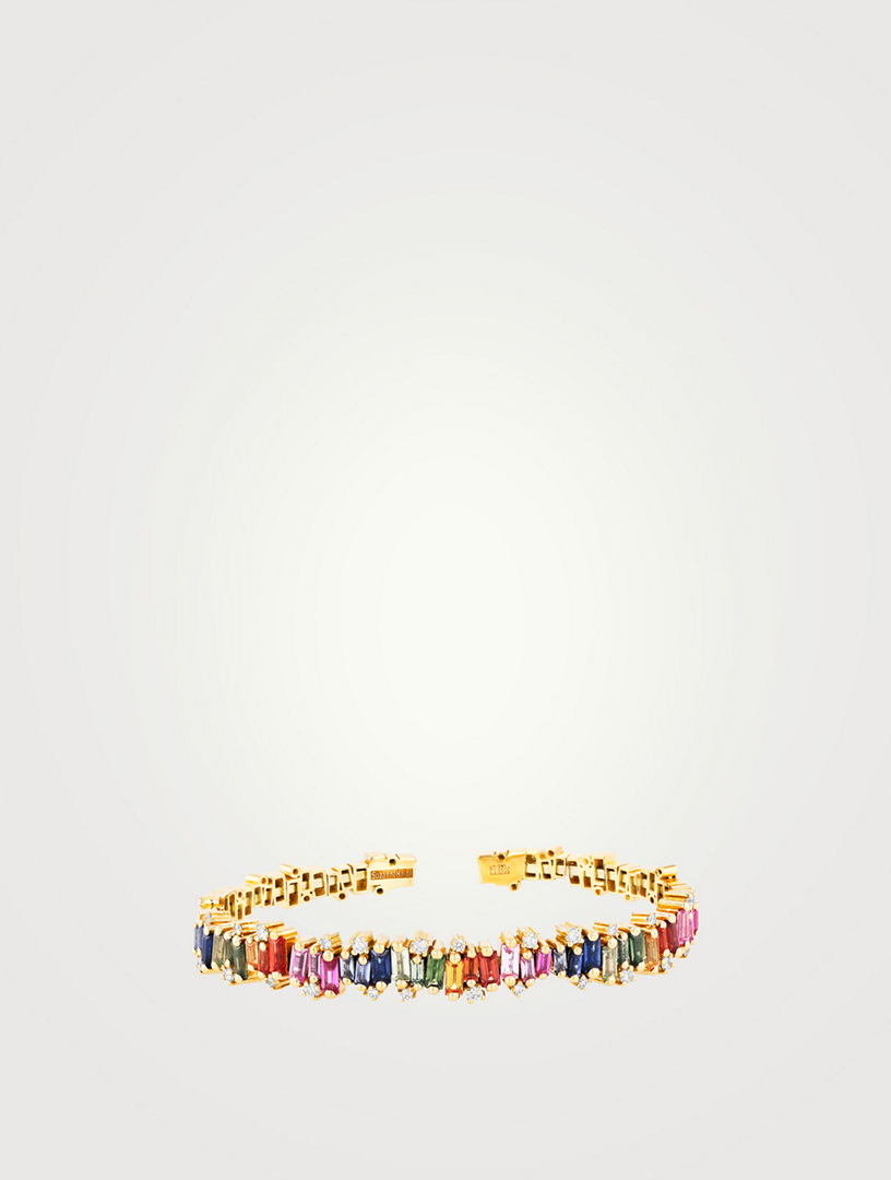 Rainbow Fireworks 18K Gold Flexible Bangle Bracelet With Sapphires And Diamonds