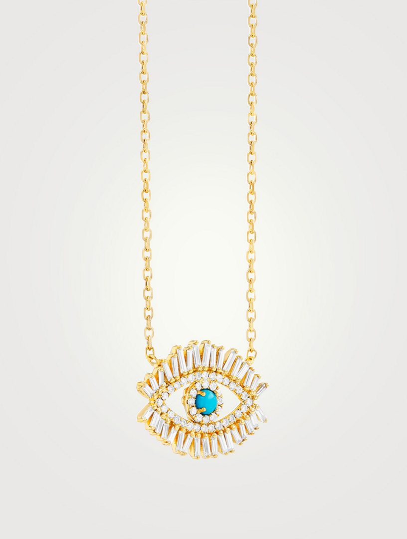 SUZANNE KALAN Medium 18K Gold Pavé Evil Eye Pendant Necklace With