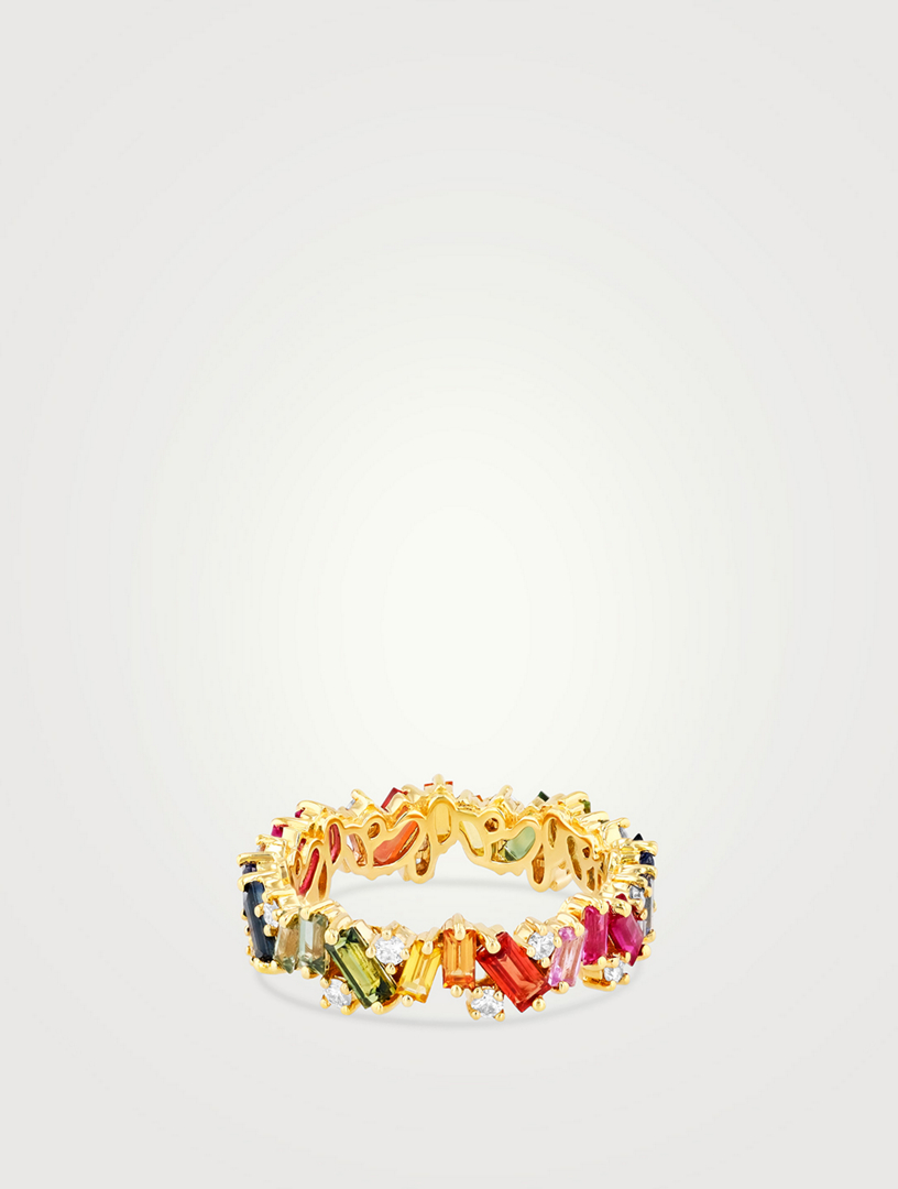 Rainbow Fireworks 18K Gold Frenzy Eternity Band With Sapphires And Diamonds