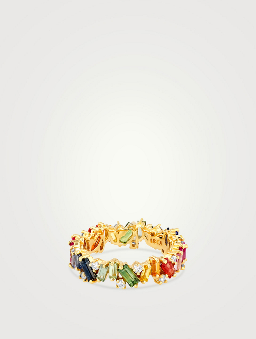 Rainbow Fireworks 18K Gold Frenzy Eternity Band With Sapphires And Diamonds