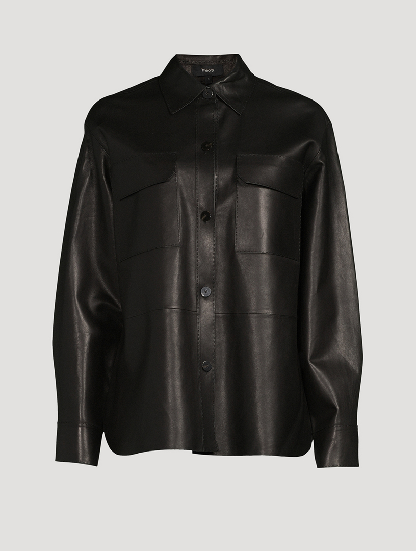 THEORY Oversized Leather Shirt Holt Renfrew