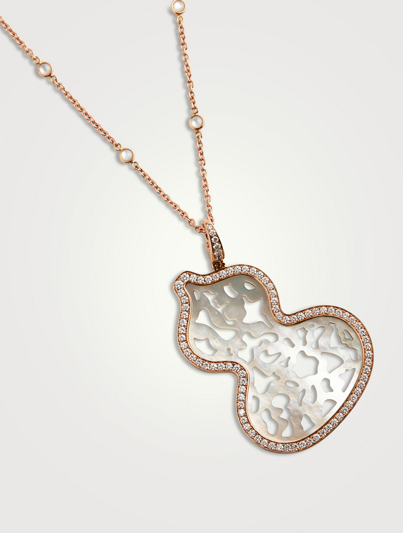 Wulu 18K Rose Gold Lace Mother-Of-Pearl Necklace With Diamonds