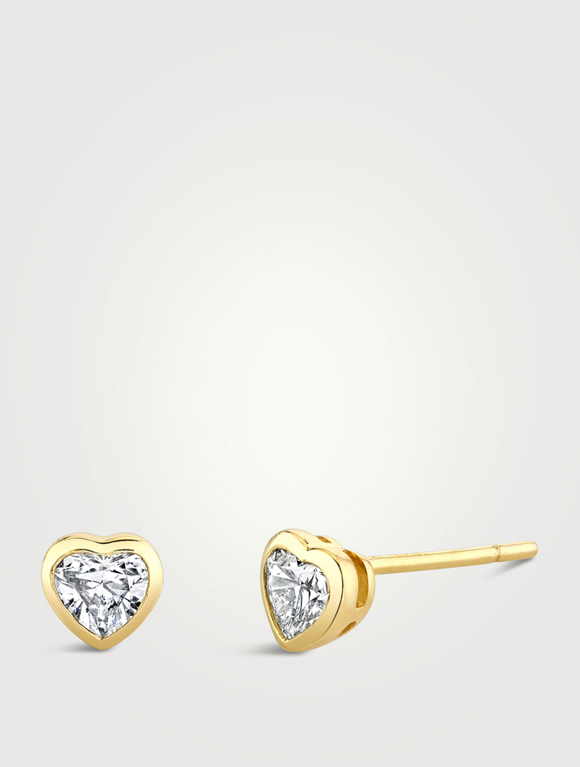 18K Gold Heart Diamond Stud Earrings