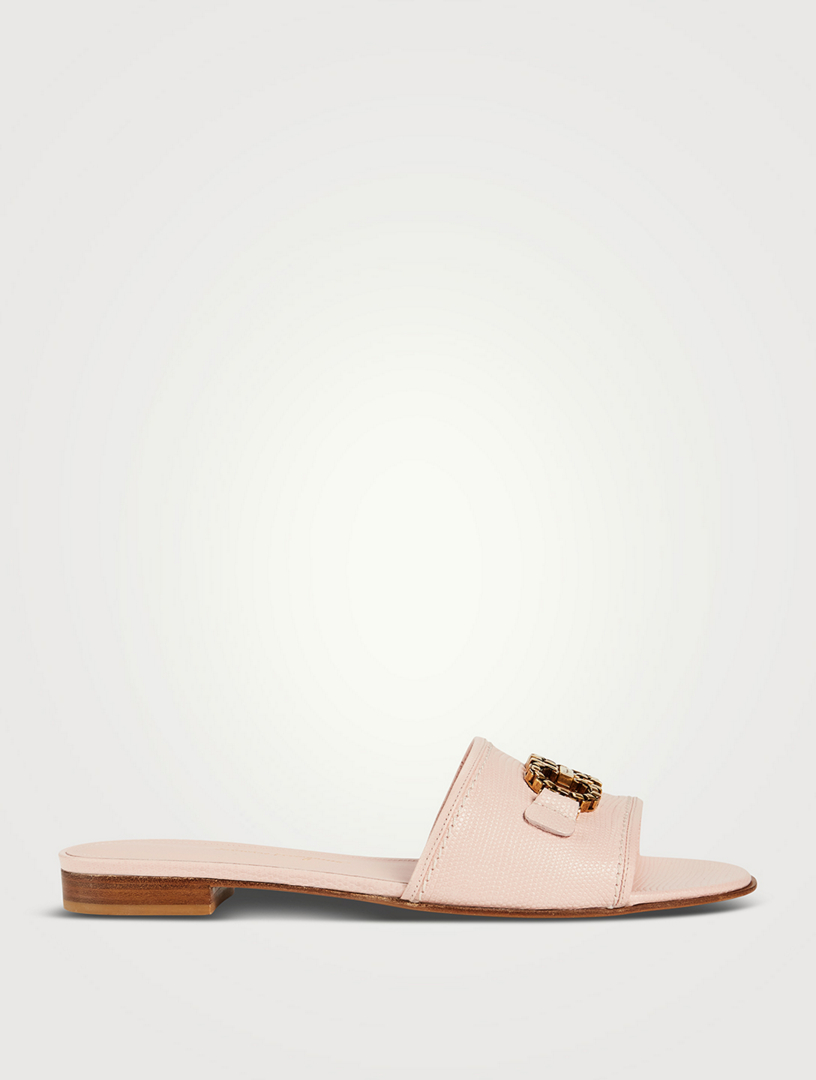 Rhodes Lizard Embossed Leather Slide Sandals