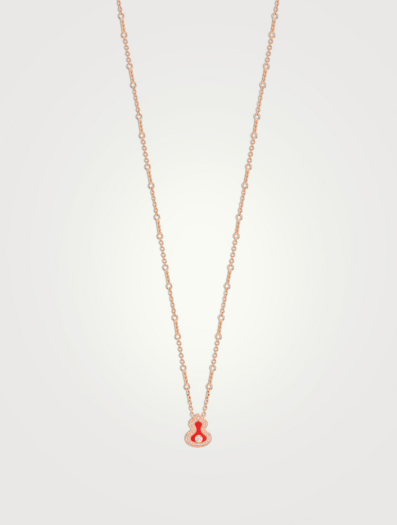 Small Wulu 18K Rose Gold Necklace Red Agate And Diamonds