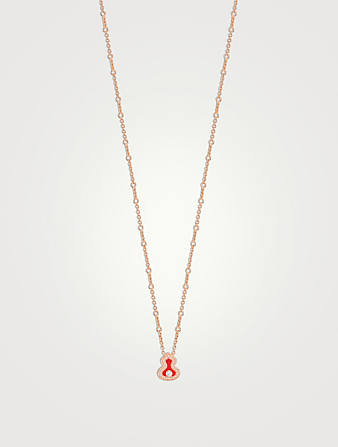 Petit collier Wulu en or rose 18 ct avec agate rouge et diamants