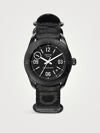 TOM FORD Large TFT 002 Ocean Plastic Sport Jacquard Strap Watch, 43mm  Black