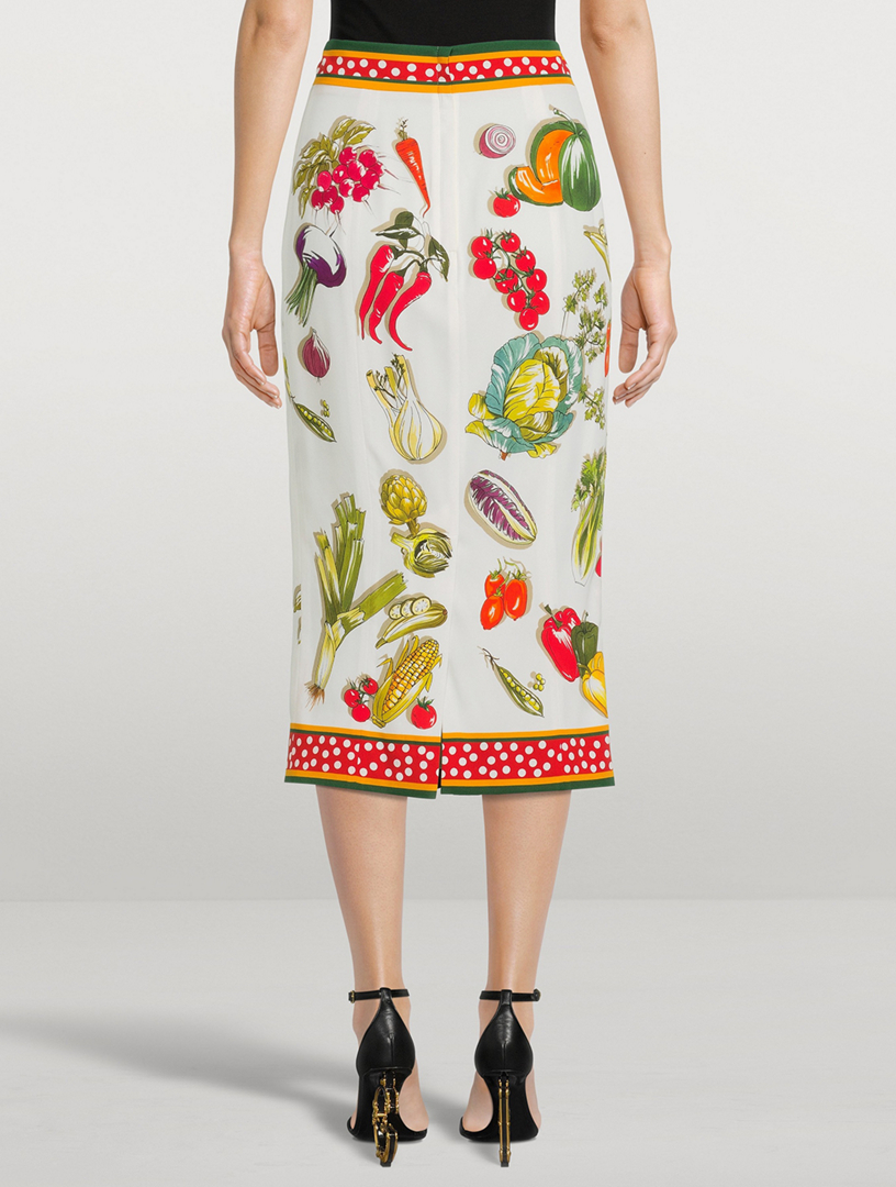 Charmeuse Pencil Skirt Vegetable Print