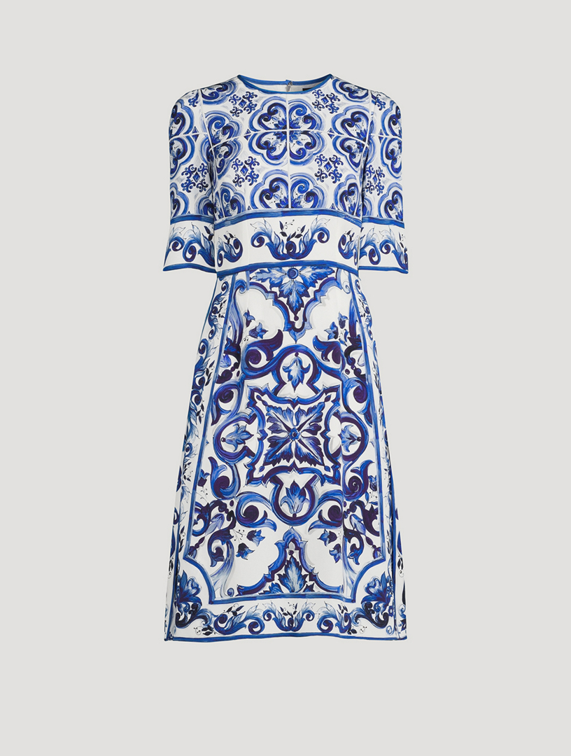 Majolica-print charmeuse midi dress