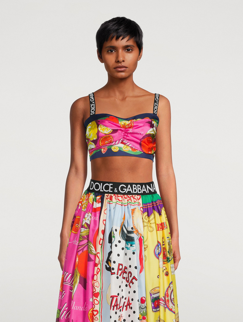 Silk Twill Crop Top Citrus Print