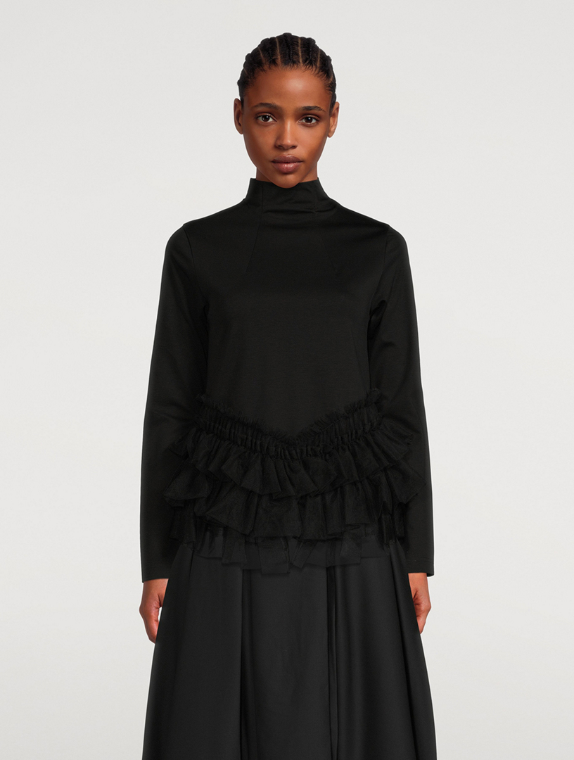 Noir Kei Ninomiya トップス NOIR KEI NINOMIYA Cotton Turtleneck With Tulle Trim | Holt Renfrew