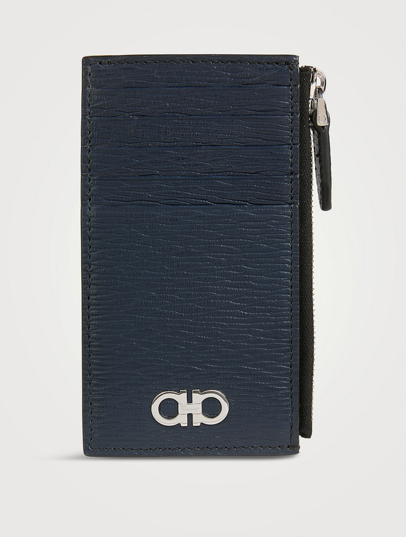 Ferragamo Men Card Holder With Gancini Detail In Black Leather For Men