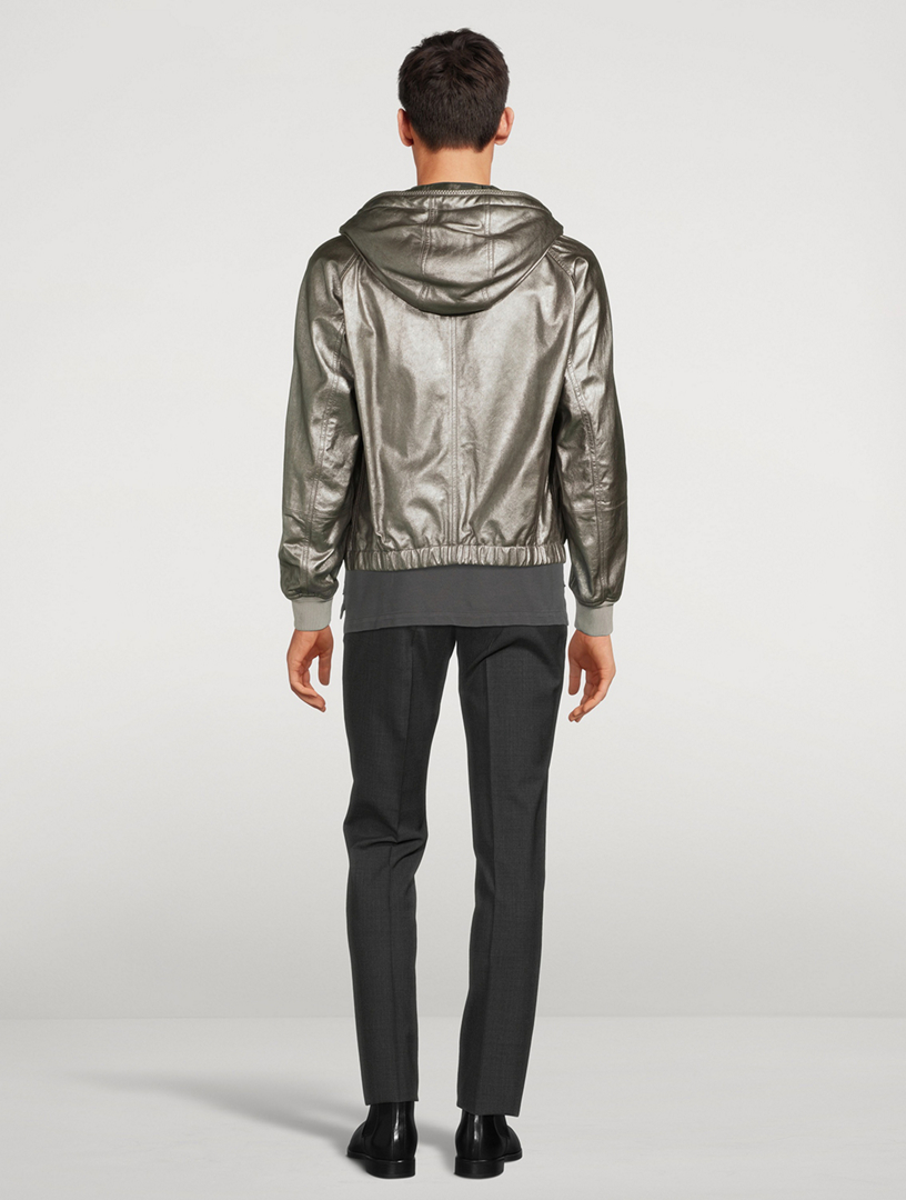 Leather Down Zip Hoodie
