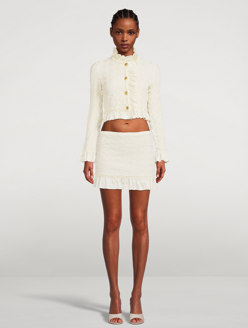 Smocked Jersey Ruffled Blazer
