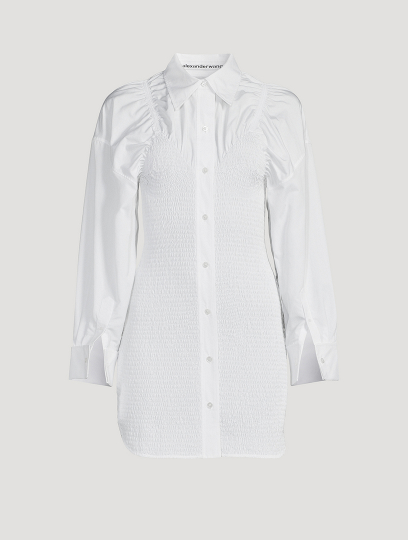 Smocked Cotton Poplin Shirt Dress