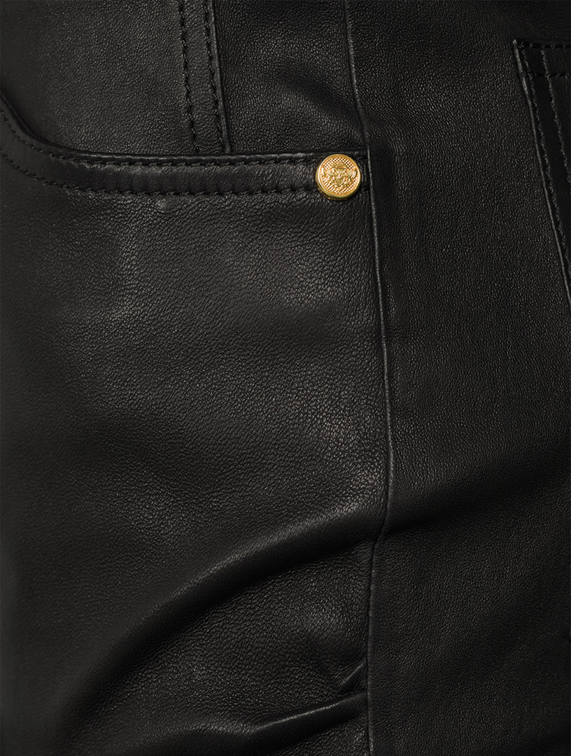 BALMAIN Low-Rise Leather Bootcut Pants