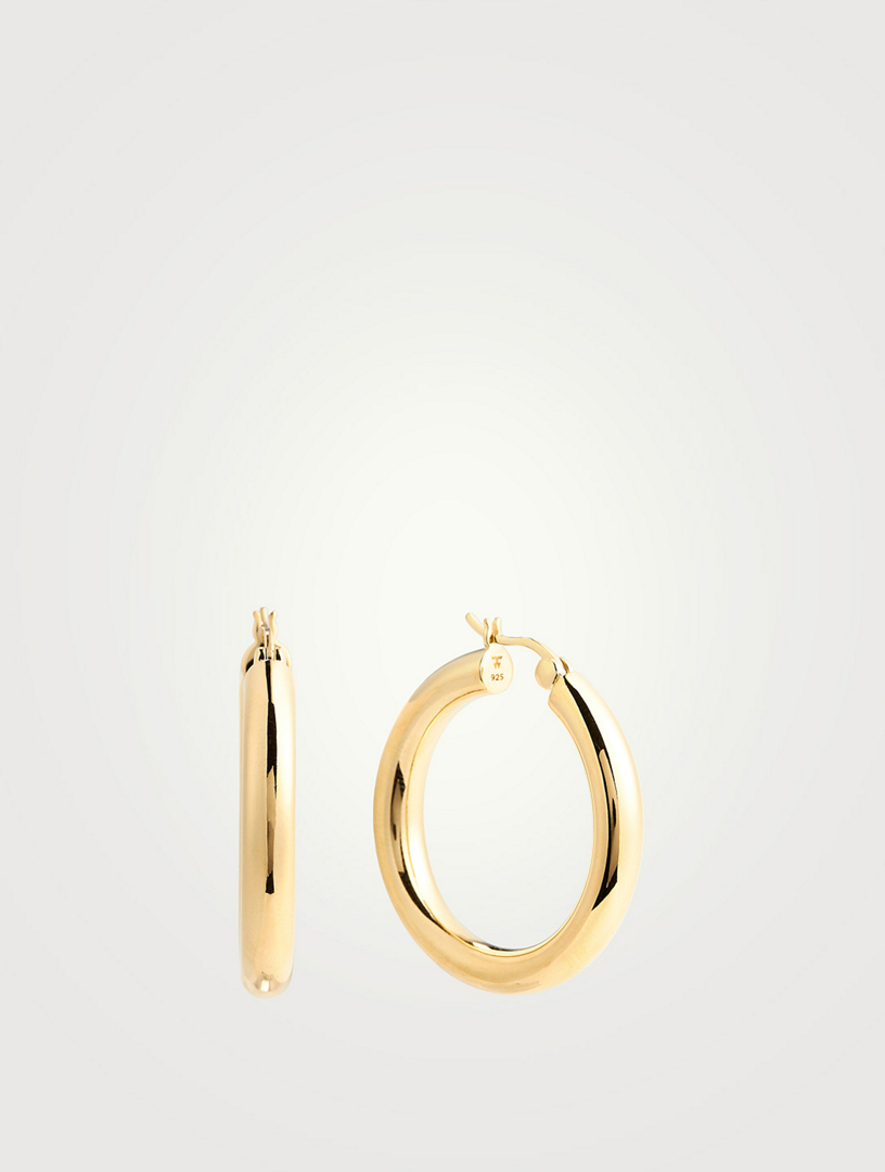 Large Thick Classic Gold-Plated Sterling Silver Hoop Earrings