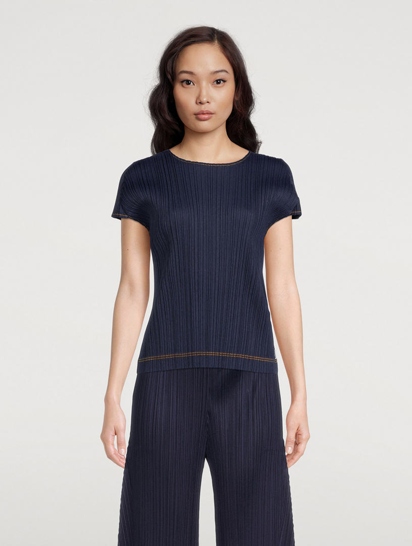 PLEATS PLEASE ISSEY MIYAKE Ramie Denim Top | Holt Renfrew