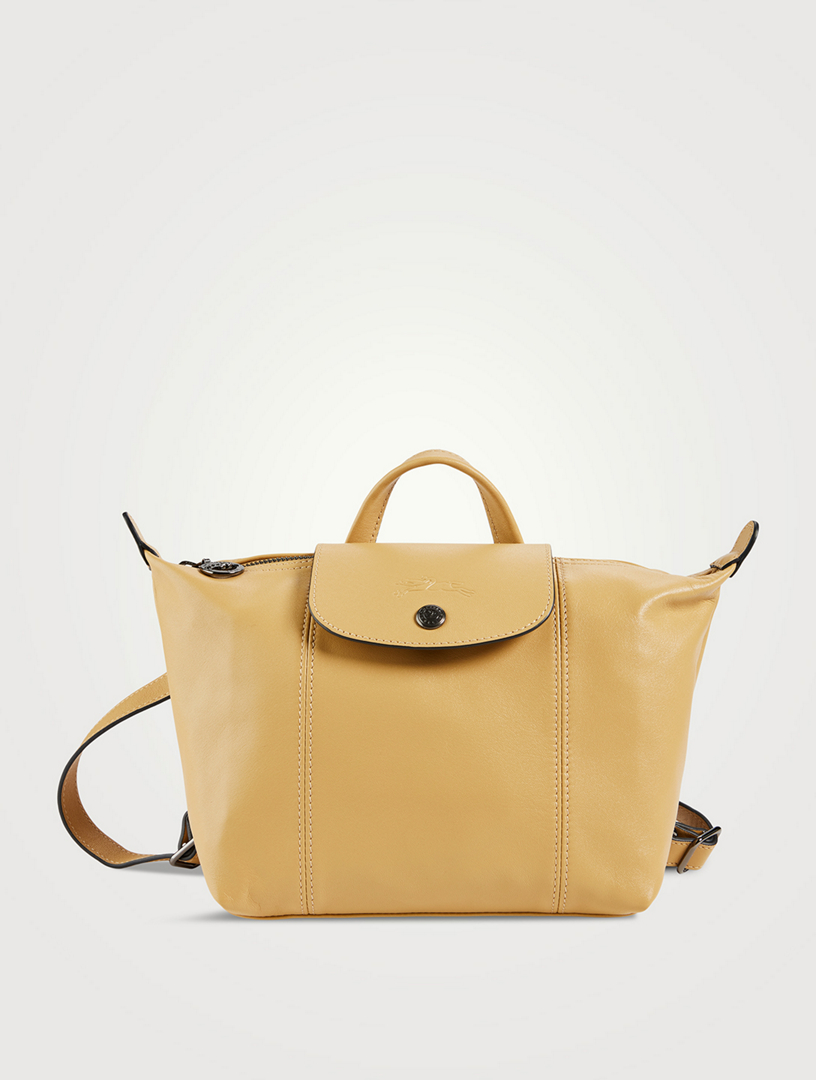 Longchamp Small Le Pliage Cuir Leather Shoulder Bag Desert dark yellow