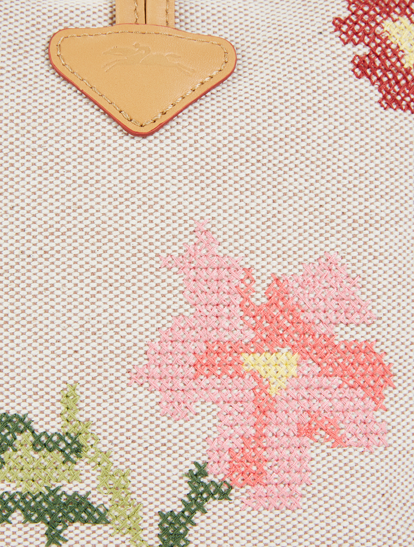 Longchamp Roseau Essential Fleurs Embroidered Mini Canvas Bucket