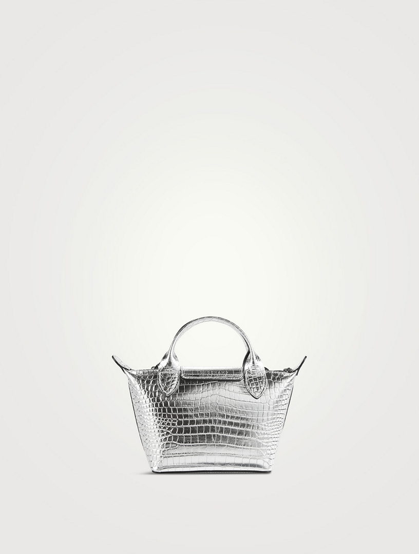 LONGCHAMP XS Le Pliage Cuir Metallic Croc-Embossed Top Handle Bag