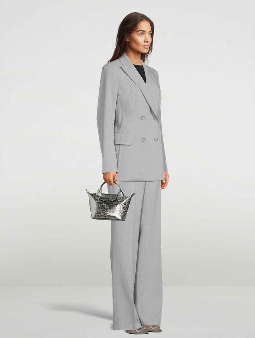 LONGCHAMP XS Le Pliage Cuir Metallic Croc-Embossed Top Handle Bag