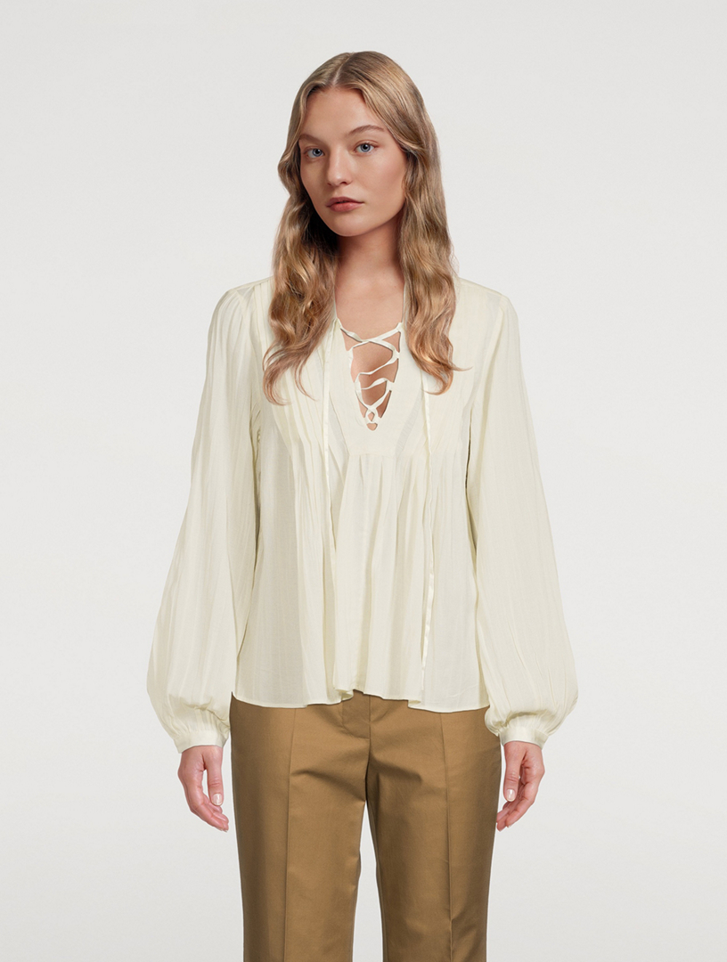 Sachi Lace-Up Peasant Blouse