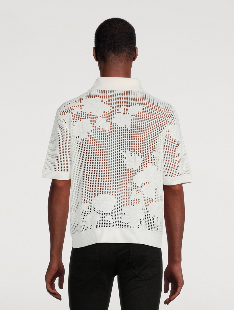Cotton And Cashmere Floral Mesh Polo Shirt
