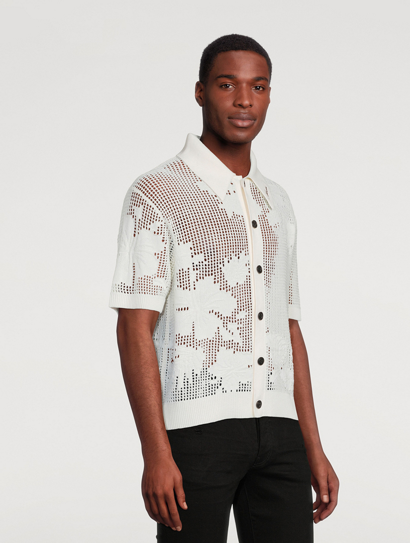 Cotton And Cashmere Floral Mesh Polo Shirt
