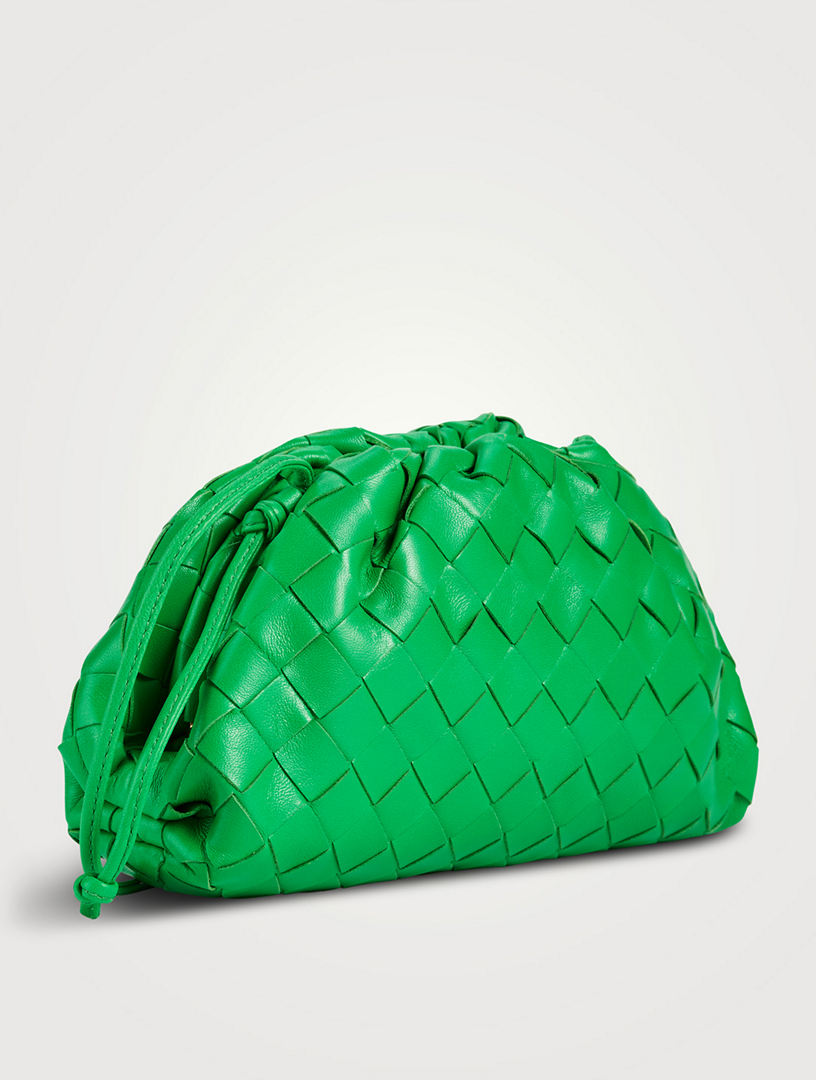 Bottega Veneta The Mini Pouch Bag in Green Leather Intrecciato