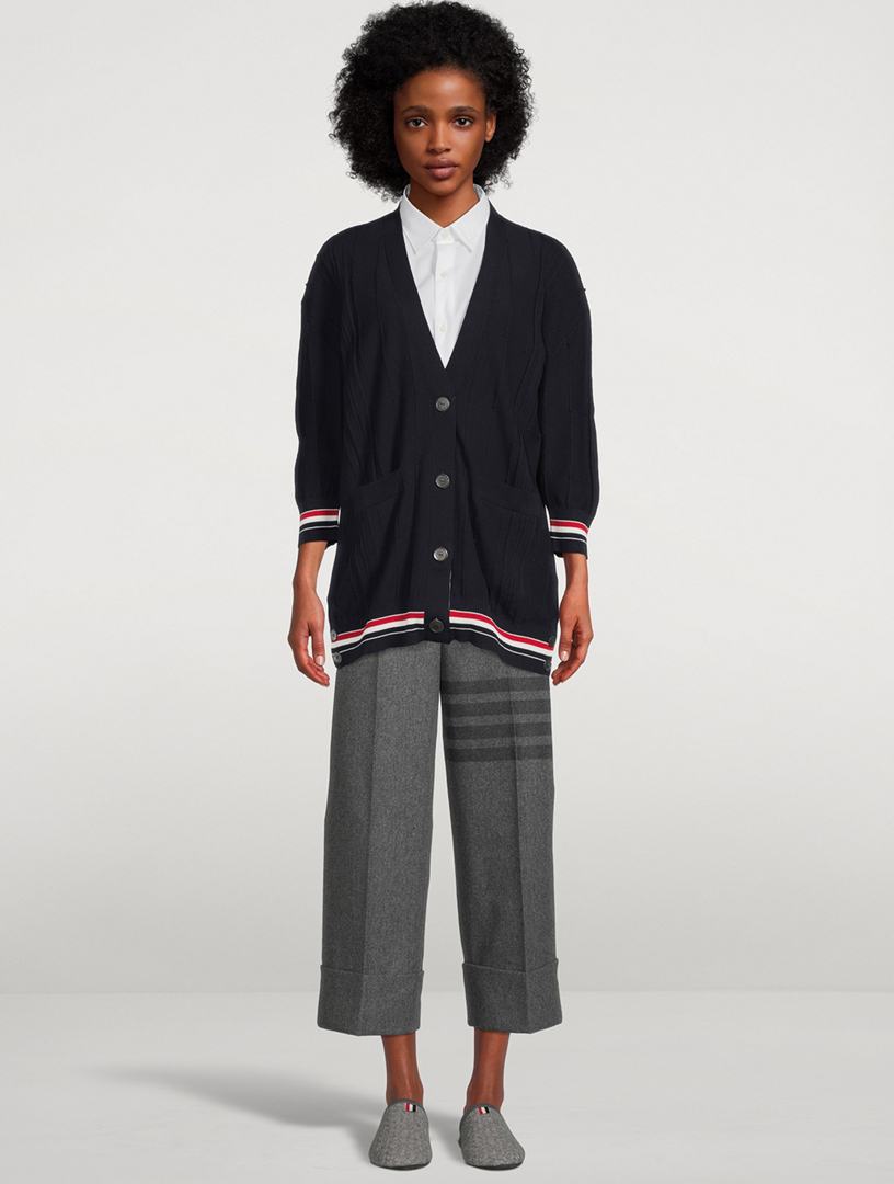 High Twist Cotton Oversized Cricket Stripe Cardigan