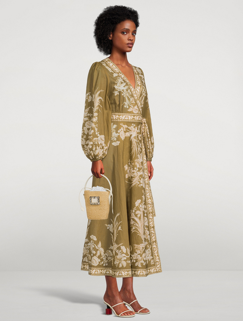 ZIMMERMANN Anneke Wrap Midi Dress In Floral Print | Holt Renfrew