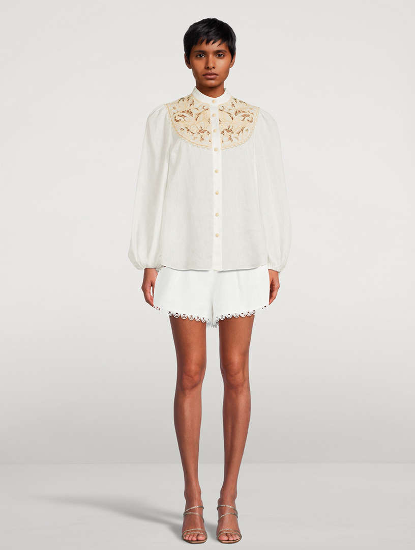 Jeannie Embroidered Linen Blouse