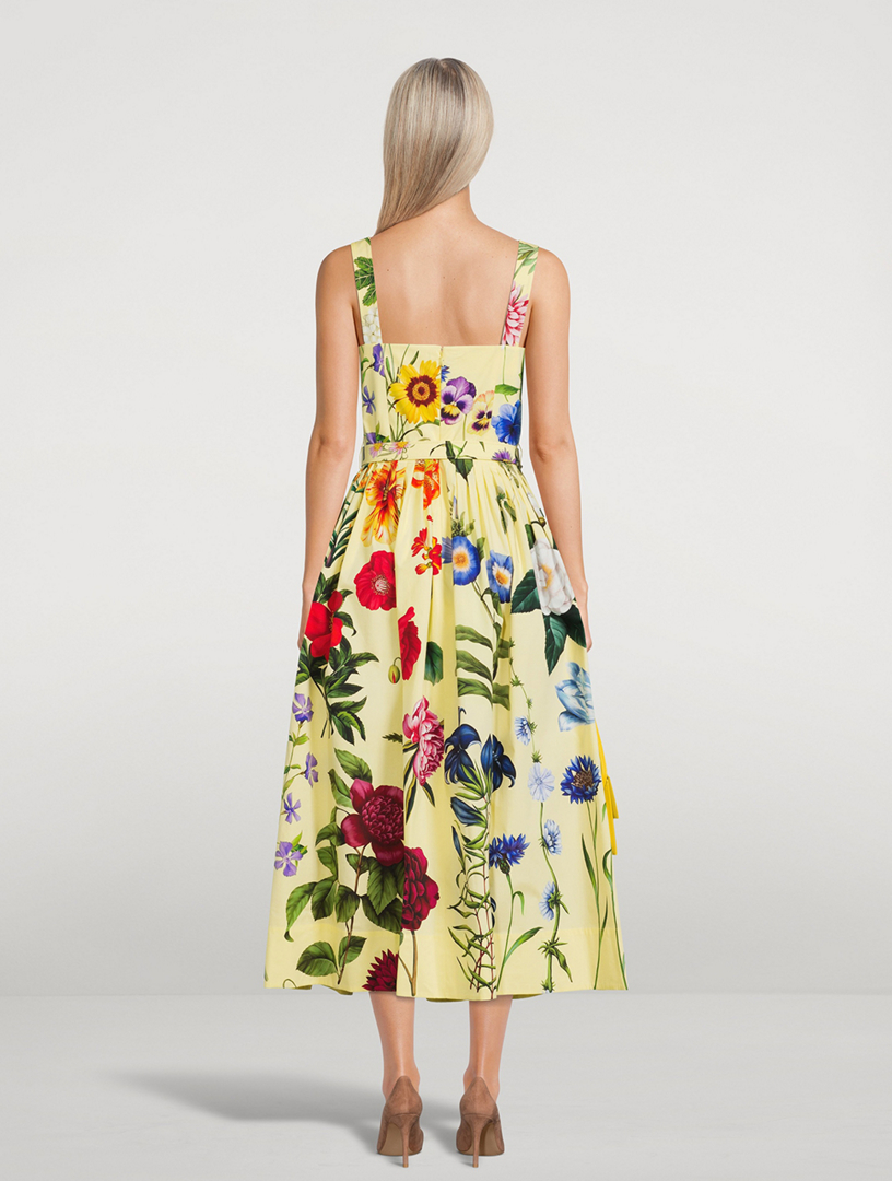 OSCAR DE LA RENTA Belted Poplin Midi Dress In Floral Print