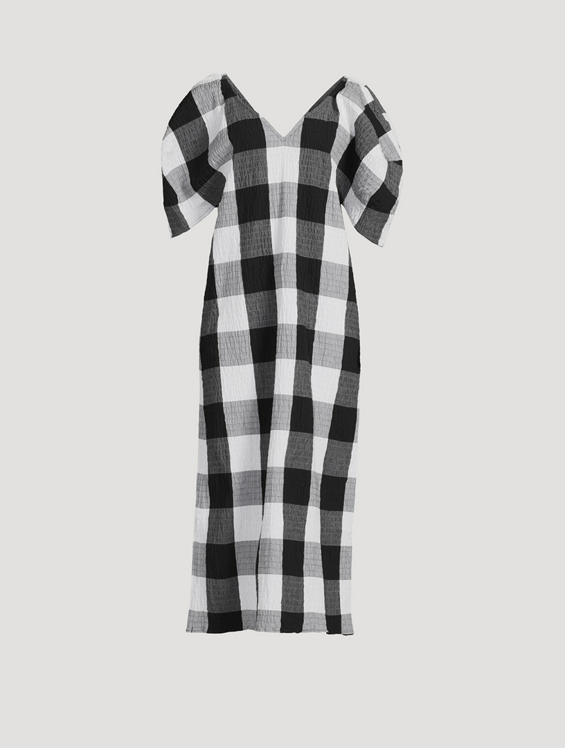 Second Nature Puff Sleeve Gingham Midi Dress