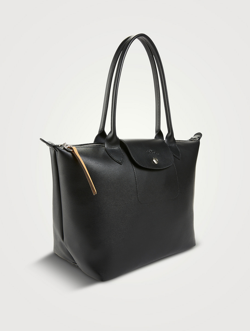 Longchamp black leather on sale tote