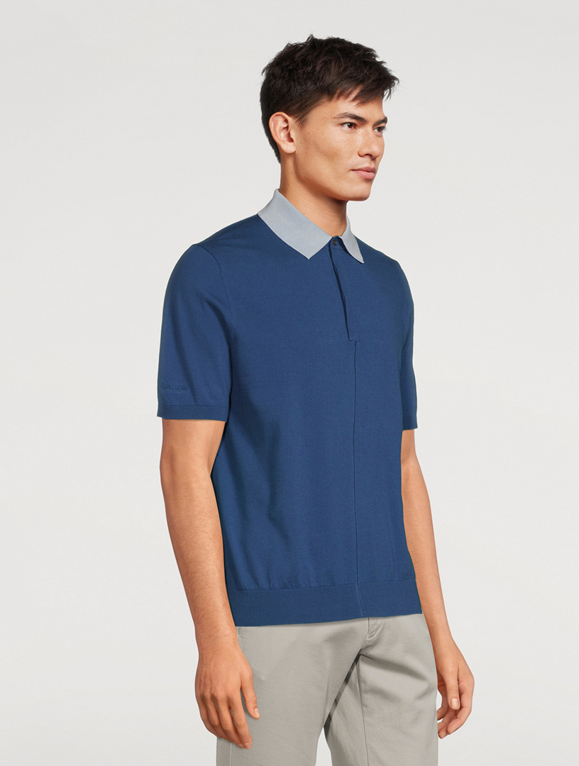 Contrast-Collar Polo Shirt