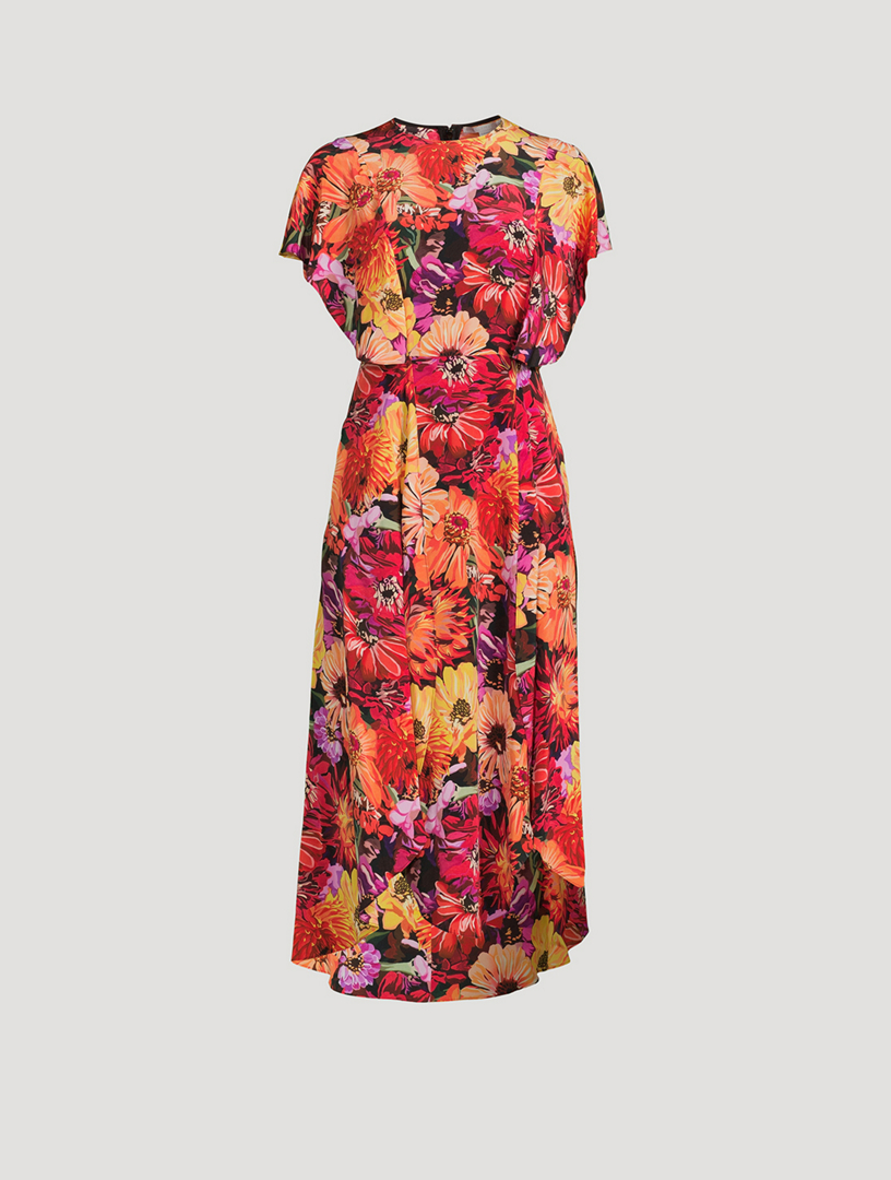 Silk Midi Dress In Floral Print