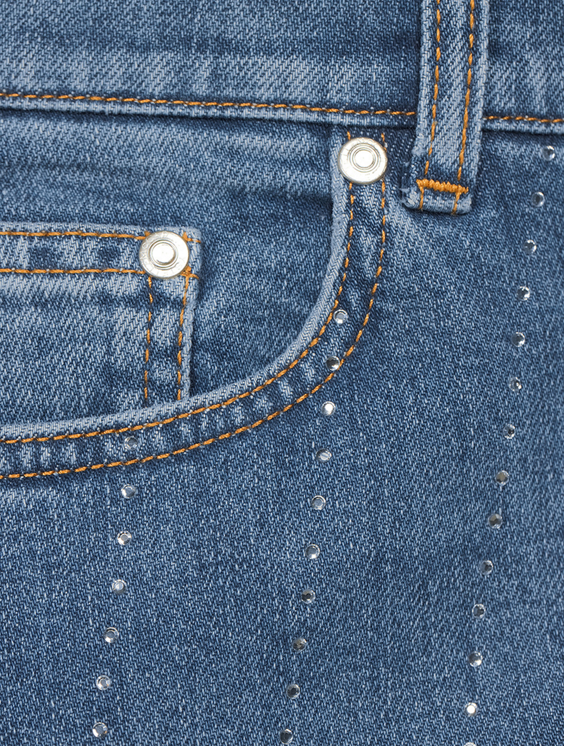 Diamanté Striped Straight-Leg Jeans