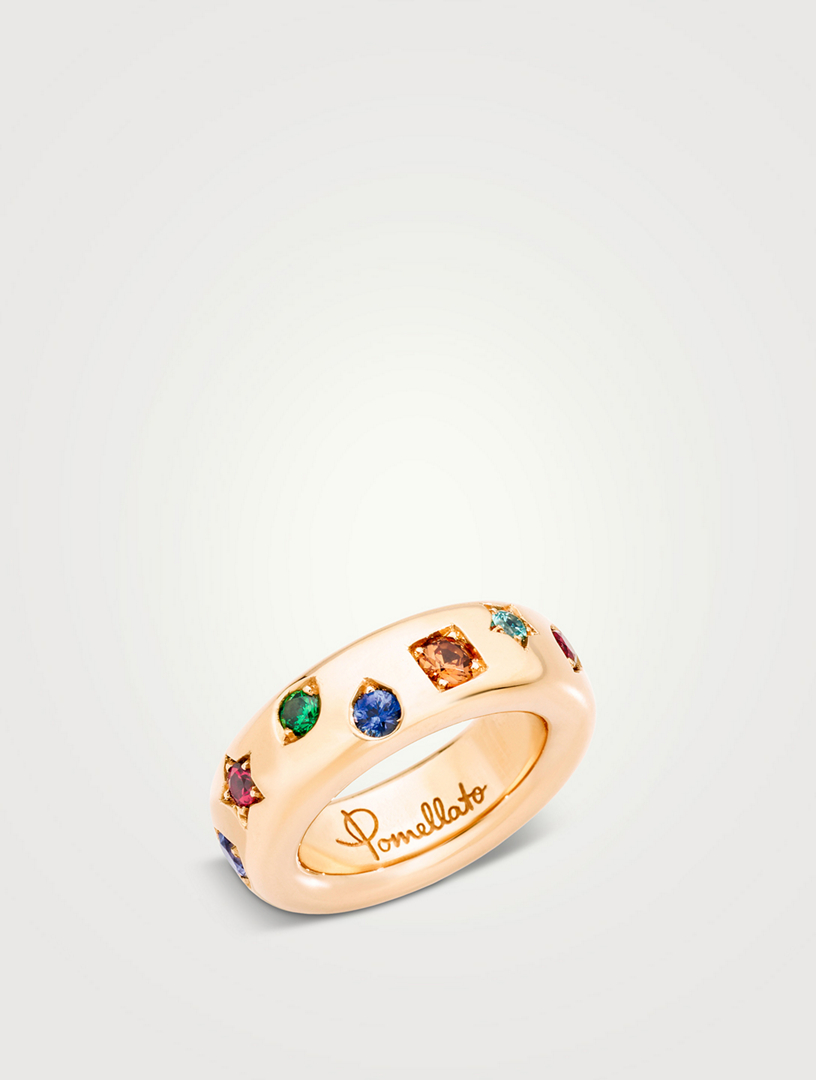 Medium Iconica 18K Rose Gold Ring With Multicolour Stones