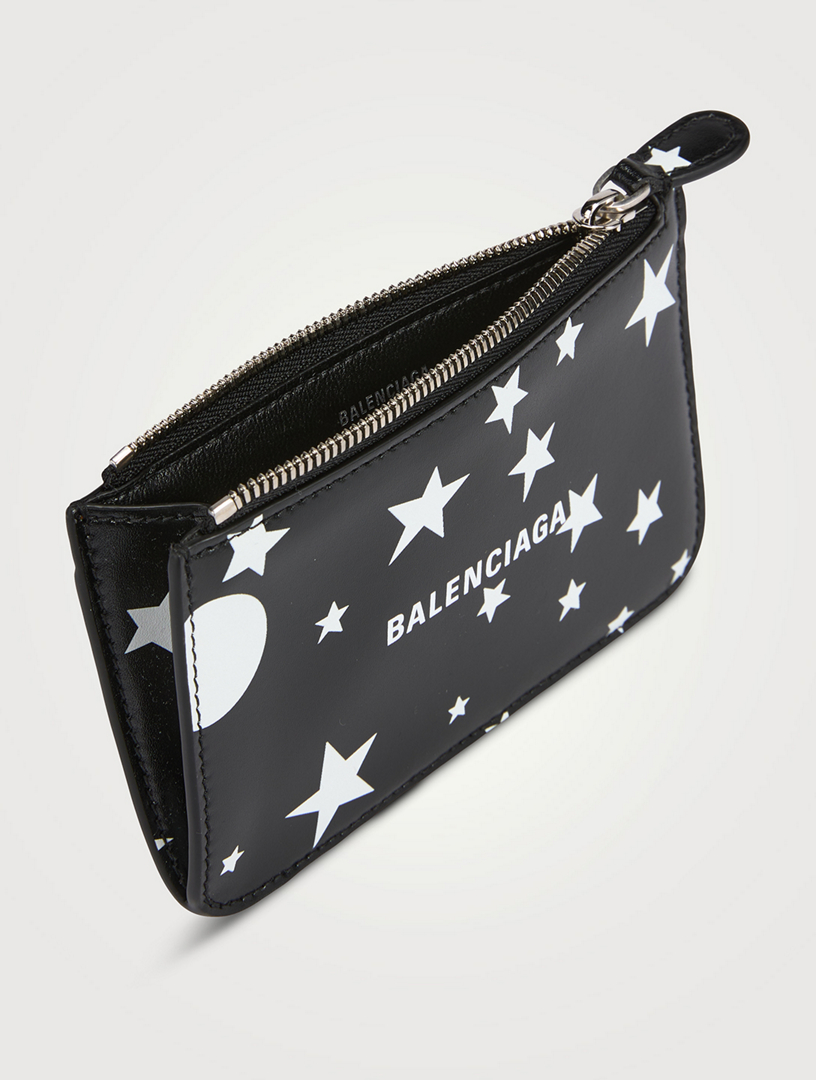 Cash Leather Zip Card Holder In Star Print