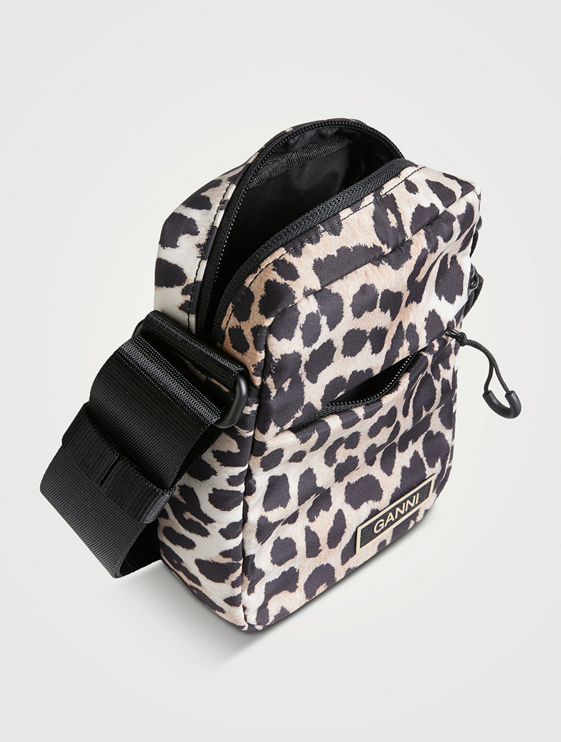 GANNI Festival Recycled Tech Fabric Crossbody Bag In Leopard Print