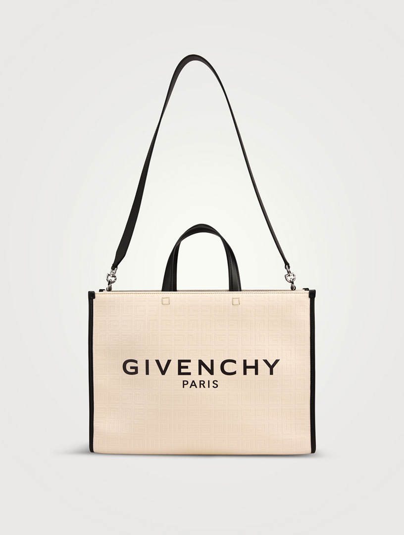 G medium leather-trimmed embossed coated-canvas tote