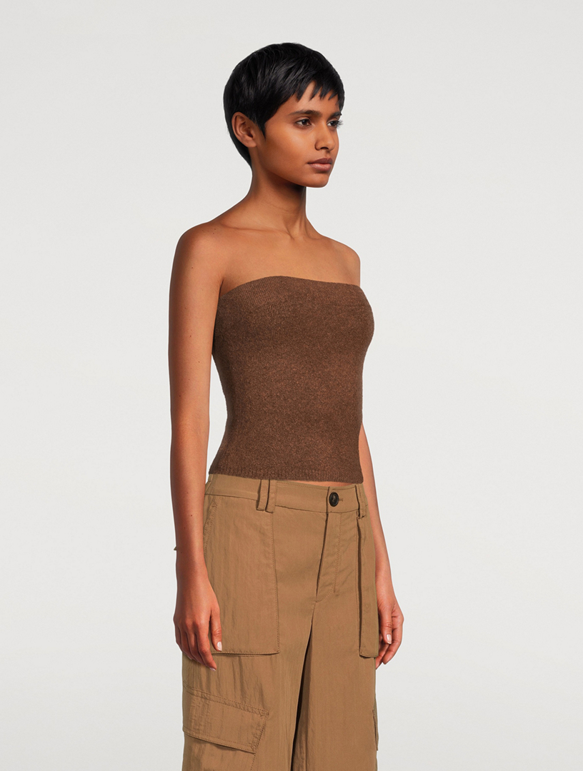 VINCE Strapless Wool Knit Top in Tobacco Brown high quality