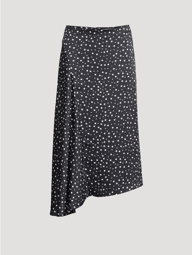 VINCE Draped Satin Midi Skirt In Dotted Print | Holt Renfrew