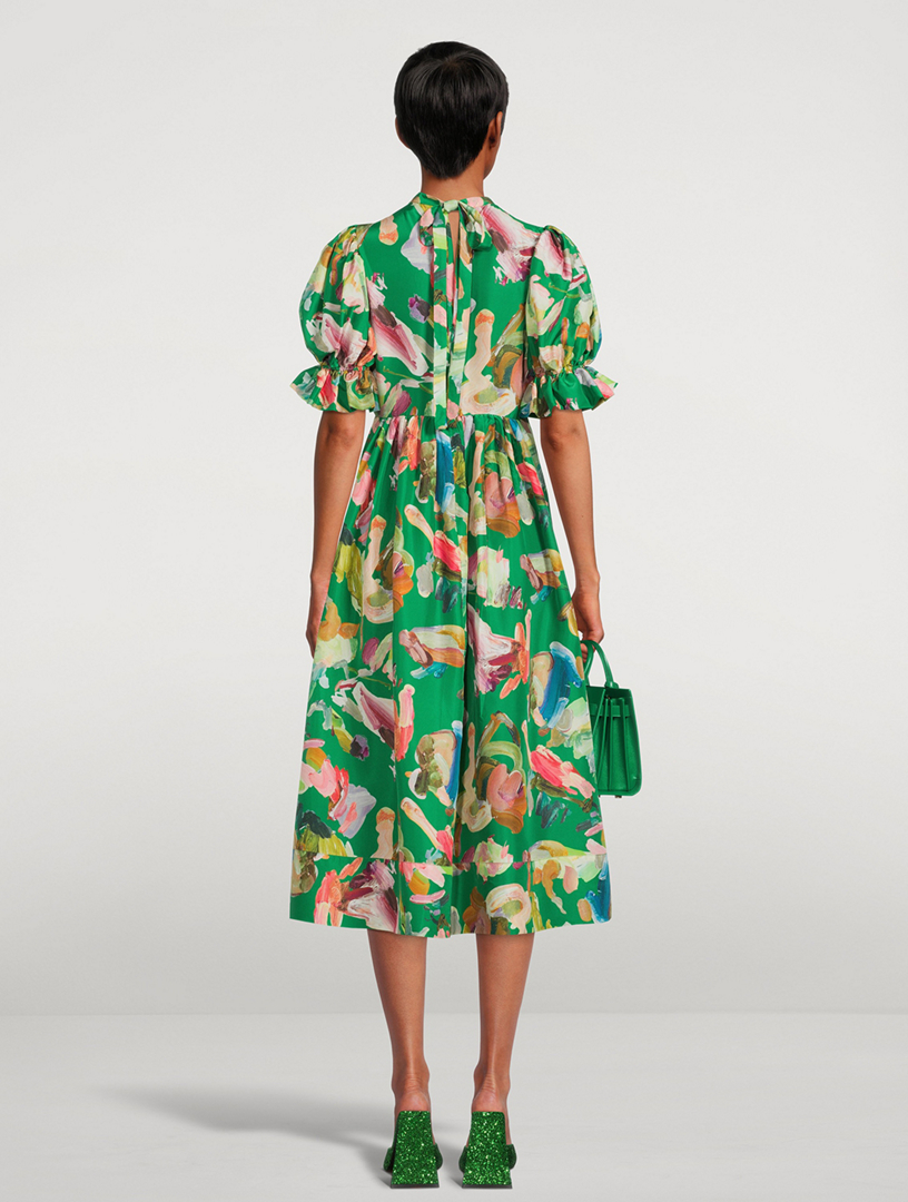 Arlo Puff-Sleeve Silk Midi Dress