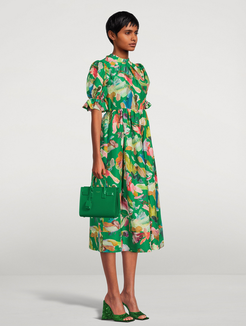 ALEMAIS Arlo Puff-Sleeve Silk Midi Dress | Holt Renfrew
