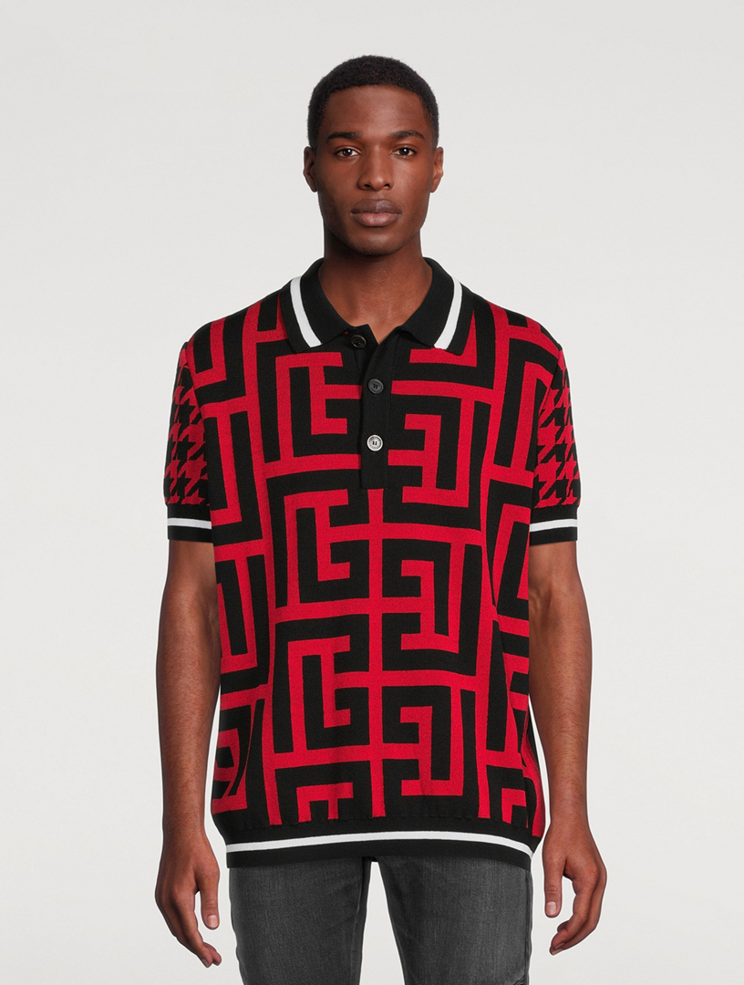 Wool And Linen Monogram Houndstooth Polo Shirt