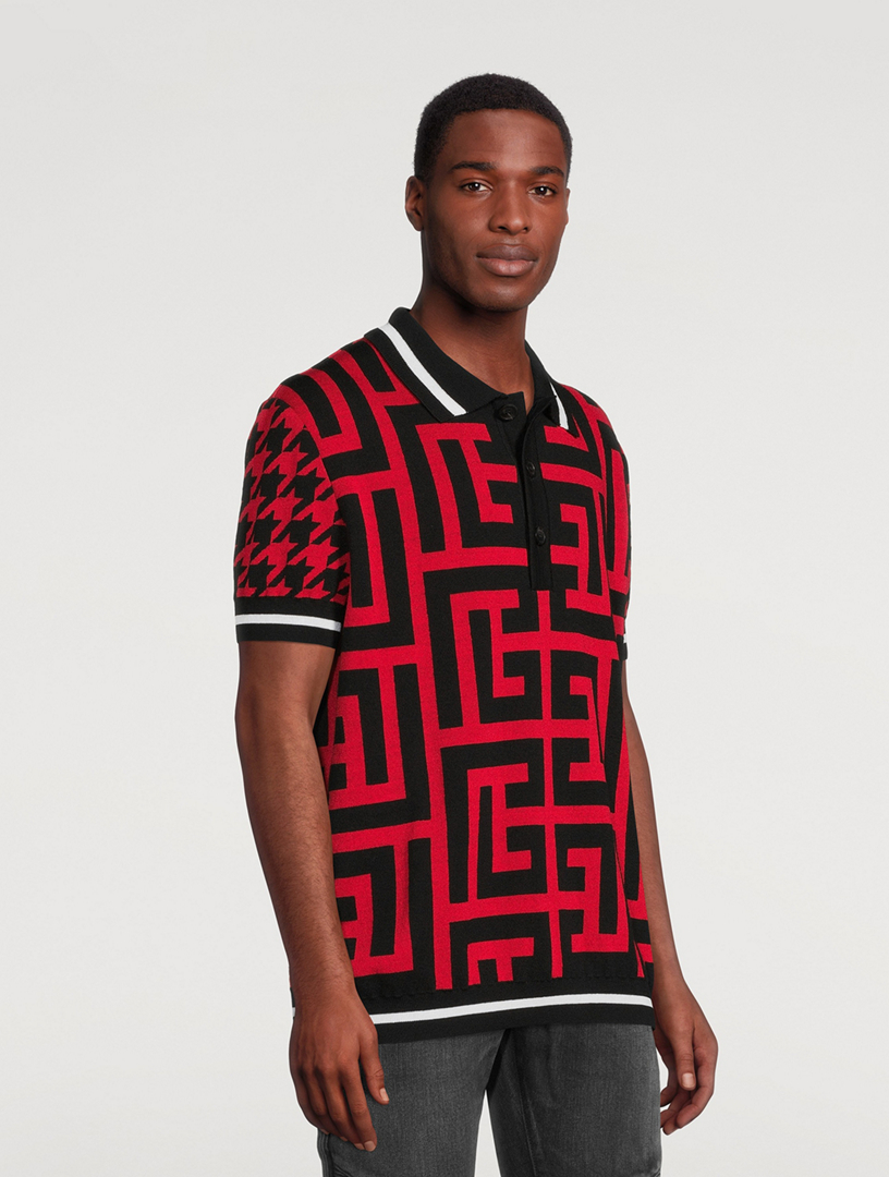 Wool And Linen Monogram Houndstooth Polo Shirt